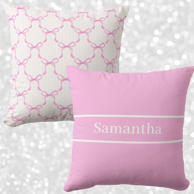 Almofada Coquette Pink Bow & Stripe Custom Grandmillenial (Criador carregado)