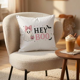 Almofada Coquette Rosa Hey Boo Fantasma Halloween 