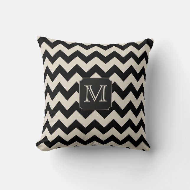 Almofada Cor customizável - monograma Chevron (Frente)