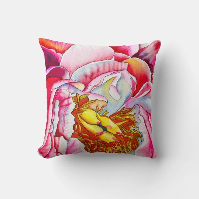 Almofada Cor da água da flor da pénia rosa (Frente)
