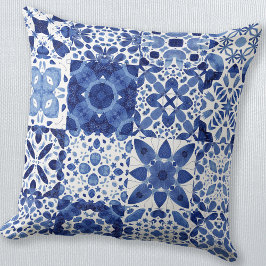 Almofada Cor da Água do Padrão do Azulejo Branco Azul do Me