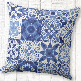 Almofada Cor da Água do Padrão do Azulejo Branco Azul do Me