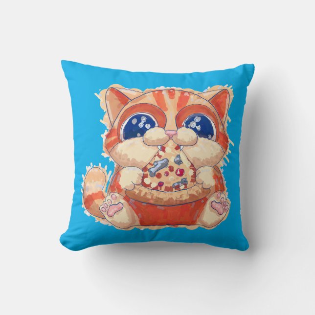 Almofada Cor da pizza de comida de gato (Frente)