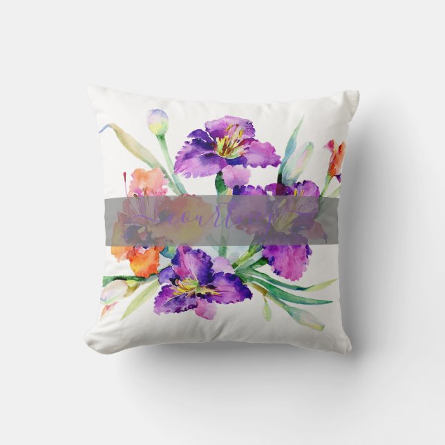 Almofada Cor d'água roxa Iris personalizada (Frente)