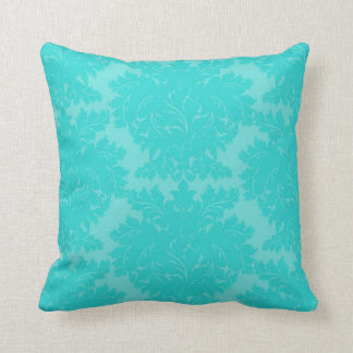 Almofada cor damasco azul-aqua ornamentado em negrito