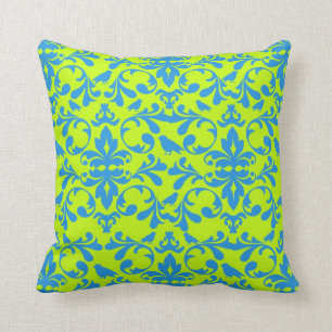 Almofada cor damasco azul brilhante verde limão funk