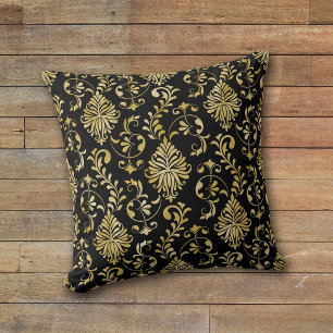 Almofada Cor damasco de espiral Dourada em preto