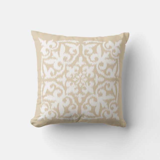 Almofada Cor damasco de Ikat - bege e branco mornos (Frente)