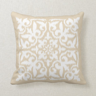 Almofada Cor damasco de Ikat - bege e branco mornos