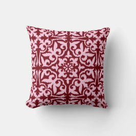 Almofada Cor damasco de Ikat - Borgonha e rosa