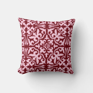 Almofada Cor damasco de Ikat - Borgonha e rosa