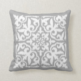 Almofada Cor damasco de Ikat - cinza de prata e branco