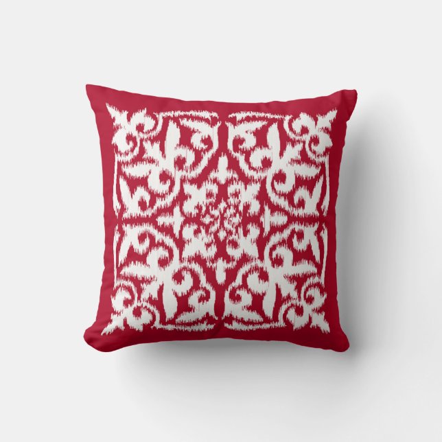 Almofada Cor damasco de Ikat - obscuridade - vermelho e (Frente)
