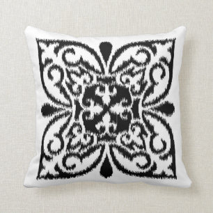 Almofada Cor damasco de Ikat - preto e branco