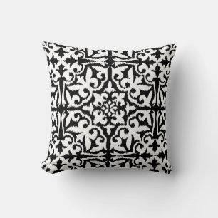 Almofada Cor damasco de Ikat - preto e branco