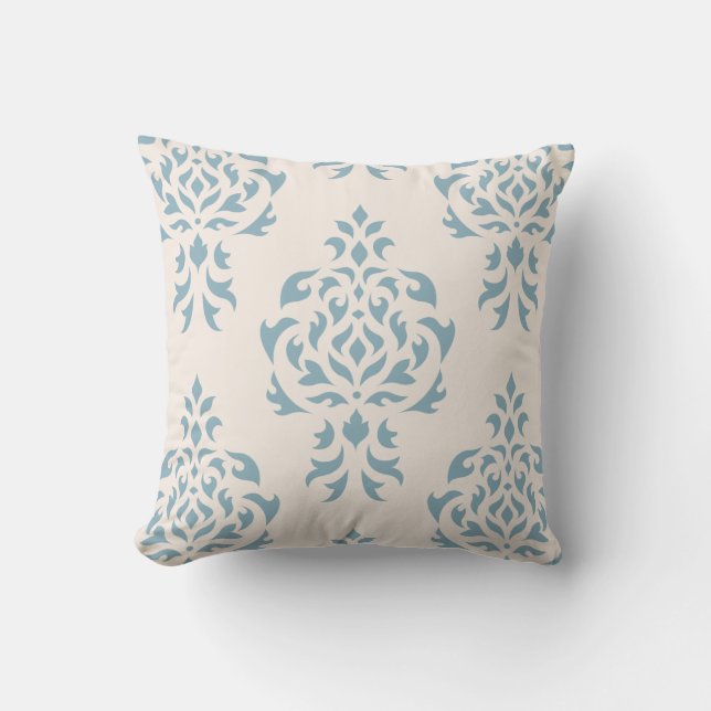 Almofada Cor damasco de repouso - Azul em Creme (Frente)