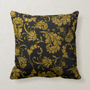 Almofada Cor damasco Dourado elegante no preto