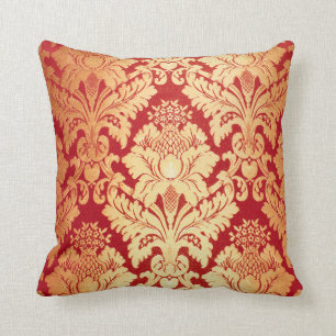 Almofada Cor damasco Dourado vermelha retro luxuosa