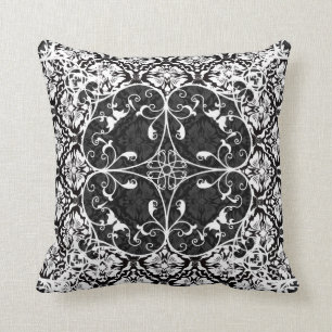 Almofada Cor damasco Floral 2 da Vintagem Preta e Branca