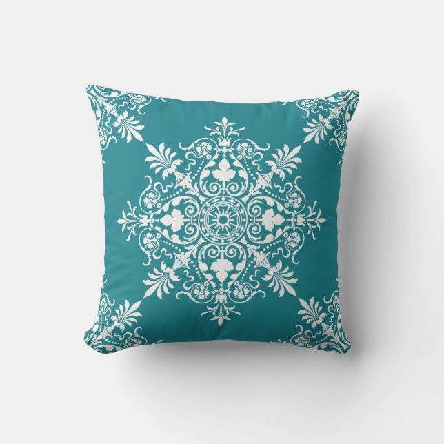 Almofada Cor damasco Floral Elegante Turquoise (Frente)