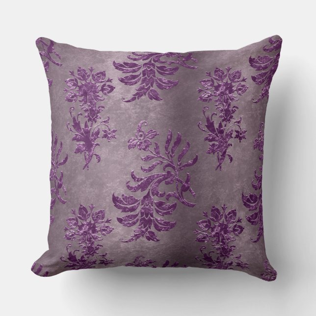 Almofada Cor damasco Floral Roxo da França (Frente)