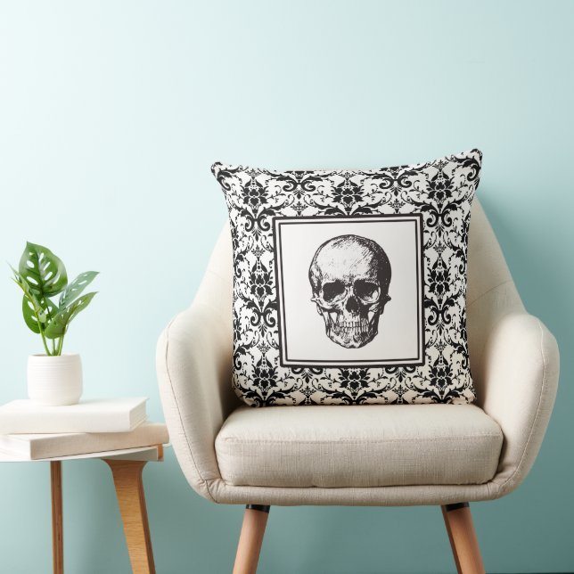 Almofada Cor damasco Gótica Negra Halloween (Cadeira)