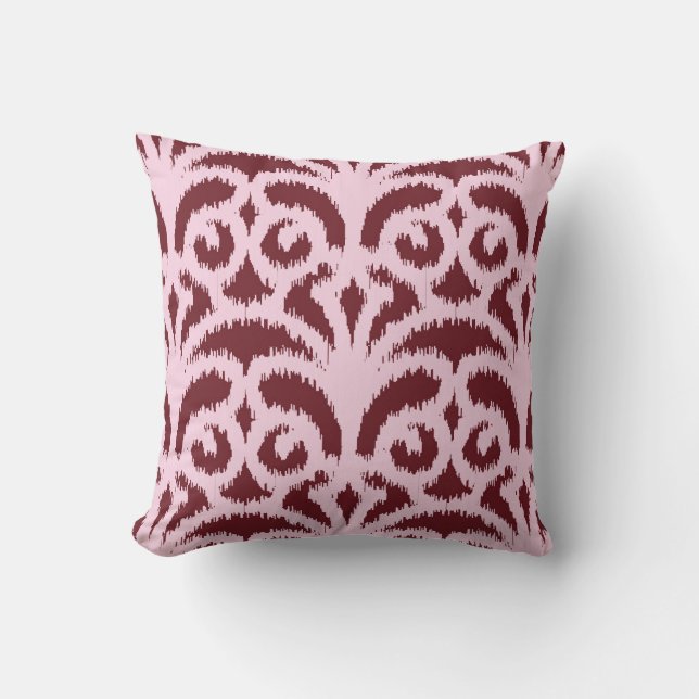 Almofada Cor damasco Ikat - Borgonha e rosa (Frente)