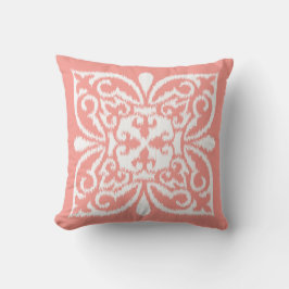 Almofada Cor damasco Ikat - cor-de-rosa-pêssego e branca