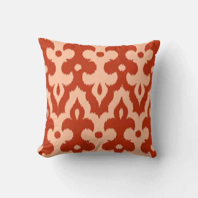 Almofada Cor damasco Ikat marroquina, tangerina laranja (Frente)