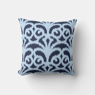 Almofada Cor damasco Ikat - Meia-noite e azul claro