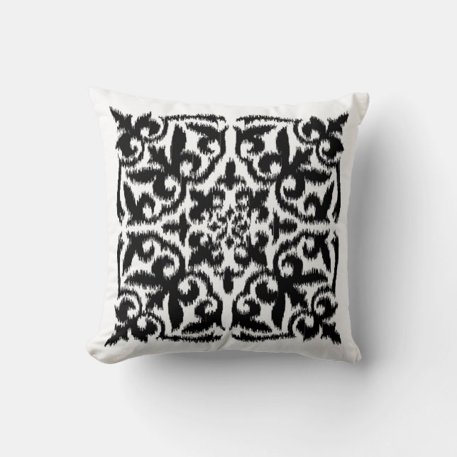 Almofada Cor damasco Ikat - preto e branco (Frente)