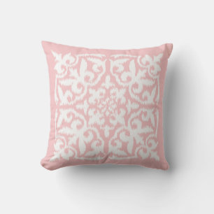 Almofada cor damasco Ikat - rosa claro e branco