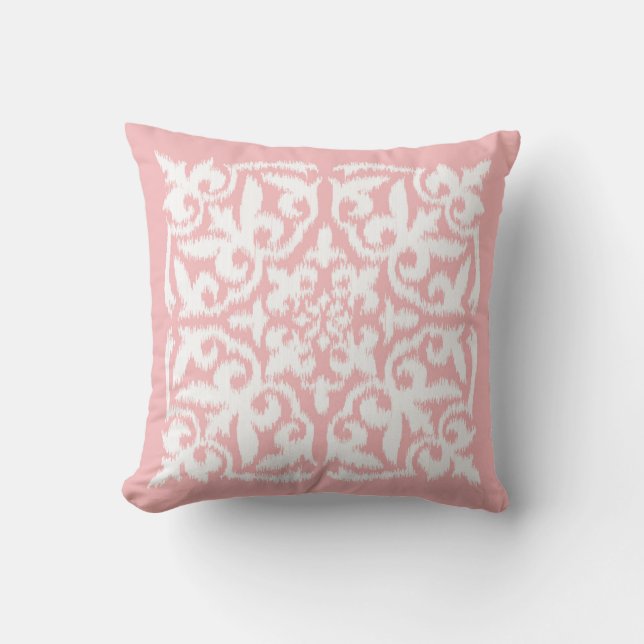 Almofada Cor damasco Ikat - rosa-shell e branco (Frente)