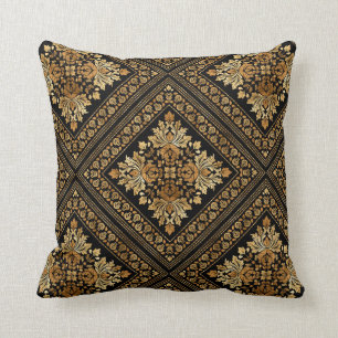 Almofada Cor damasco Oriental Vintage - Preto e ouro