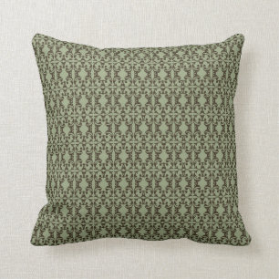 Almofada cor damasco verde-ornamentado e castanha