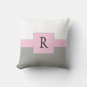 Almofada Cor-de-rosa branco clássico e monograma de Cinzas