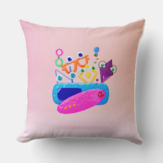 Almofada Cor-de-Rosa com Formas de Monstros Geomét