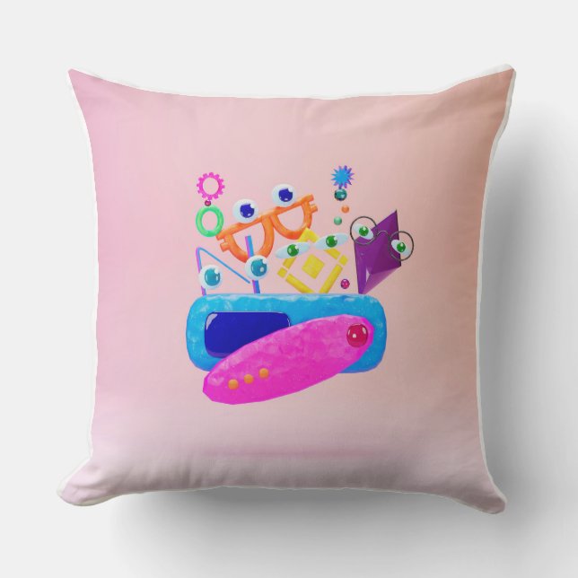 Almofada Cor-de-Rosa com Formas de Monstros Geomét (Frente)