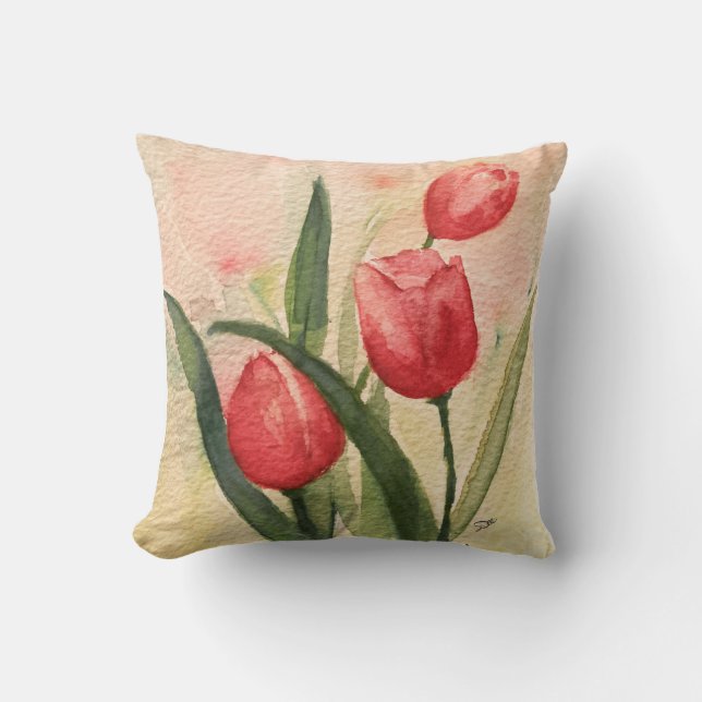 Almofada Cor-de-Rosa de Tulipa 16" x 16" (Frente)