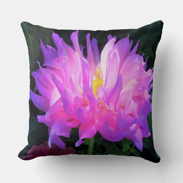 Almofada Cor-de-rosa estonteante e cacto roxo Dahlia (Frente)