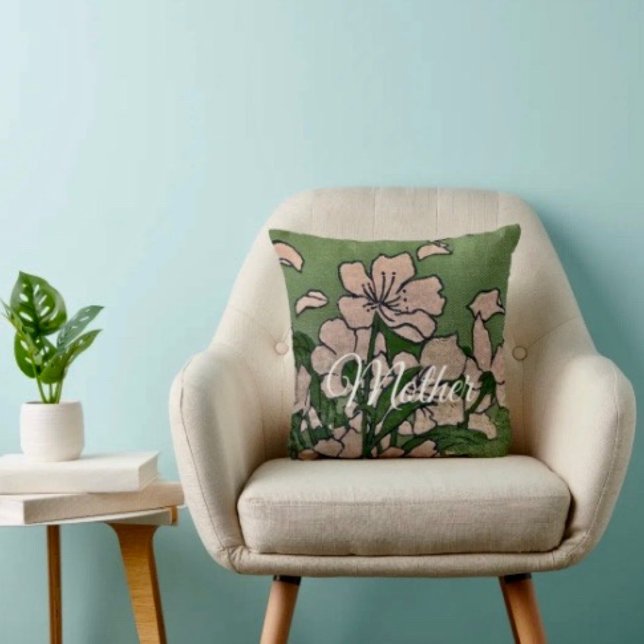 Almofada Cor-de-Rosa Florido Verde (Throw Pillow 100% polyester heavyweight stretch material. Hidden zipper Made in the USA.

)