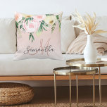 Almofada Cor-de-rosa moderno e flores com nome<br><div class="desc">Cor-de-rosa moderno e flores com nome</div>