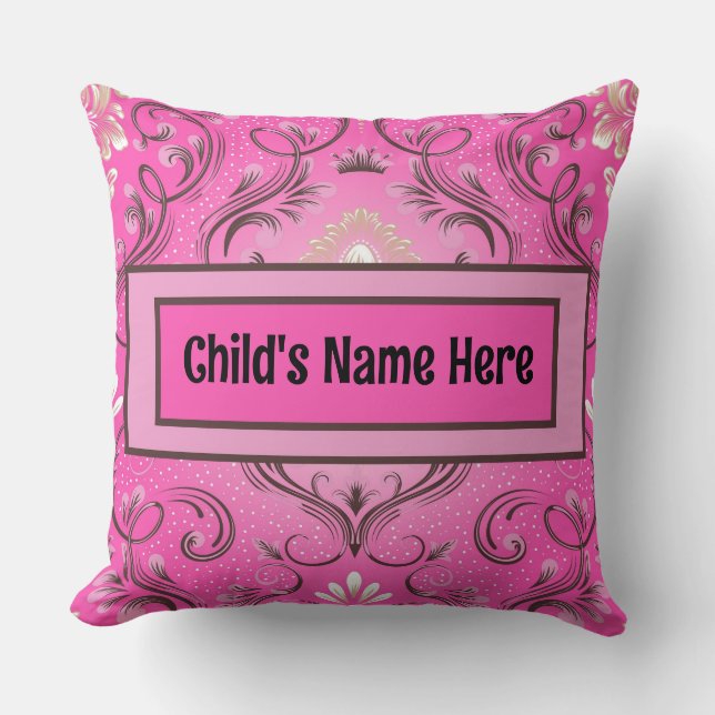 Almofada Cor-de-Rosa Personalizada com Damask (Frente)