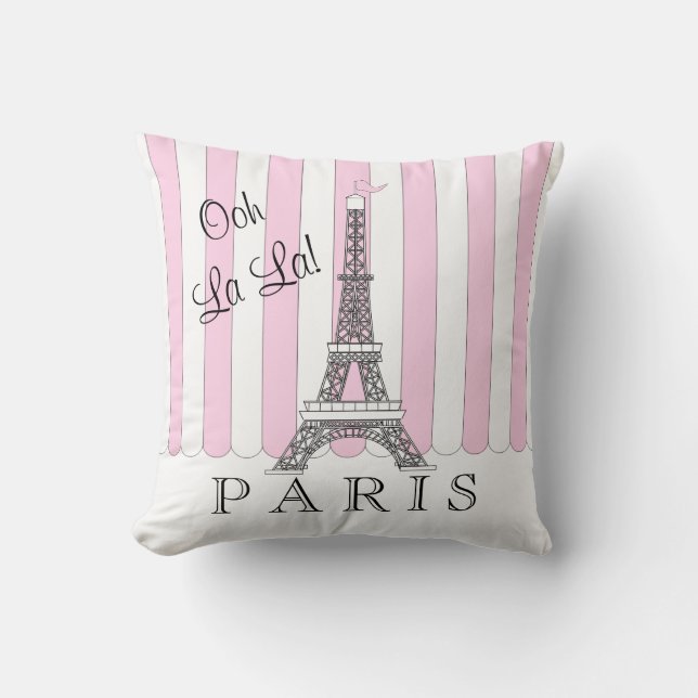 Almofada Cor de Rosa | Torre Eiffel de Paris Branca — La La (Frente)