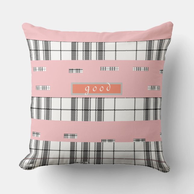 Almofada Cor-de-Rosa Xadrez Chic Moderno (Frente)