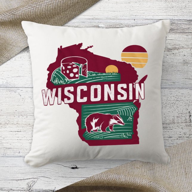 Almofada Cor do Retro do Wisconsin do Home State (Criador carregado)