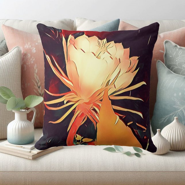 Almofada Cor Exótica Grande Bramha Lotus Floral (White Exotic Flower Bramha Lotus Floral Watercolor Throw Pillow)