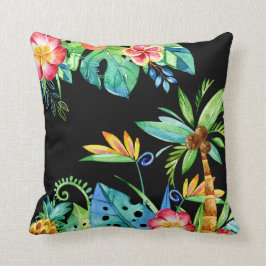 Almofada Cor Floral Tropical Preta