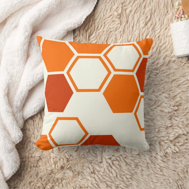 Almofada Cor laranja hexagonal geométrica (Cobertor)