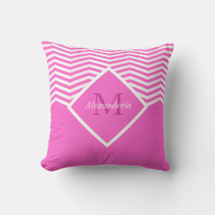 Almofada Cor Monograma Rosa Sólido Branco Chevron
